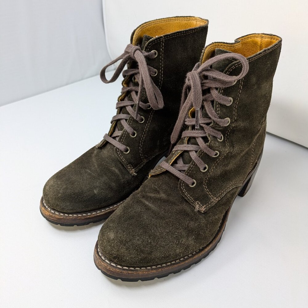 Frye Sabrina 6G Suede Lace up Combat Boots Dark Brown Vibram Heel USA $418 8.5